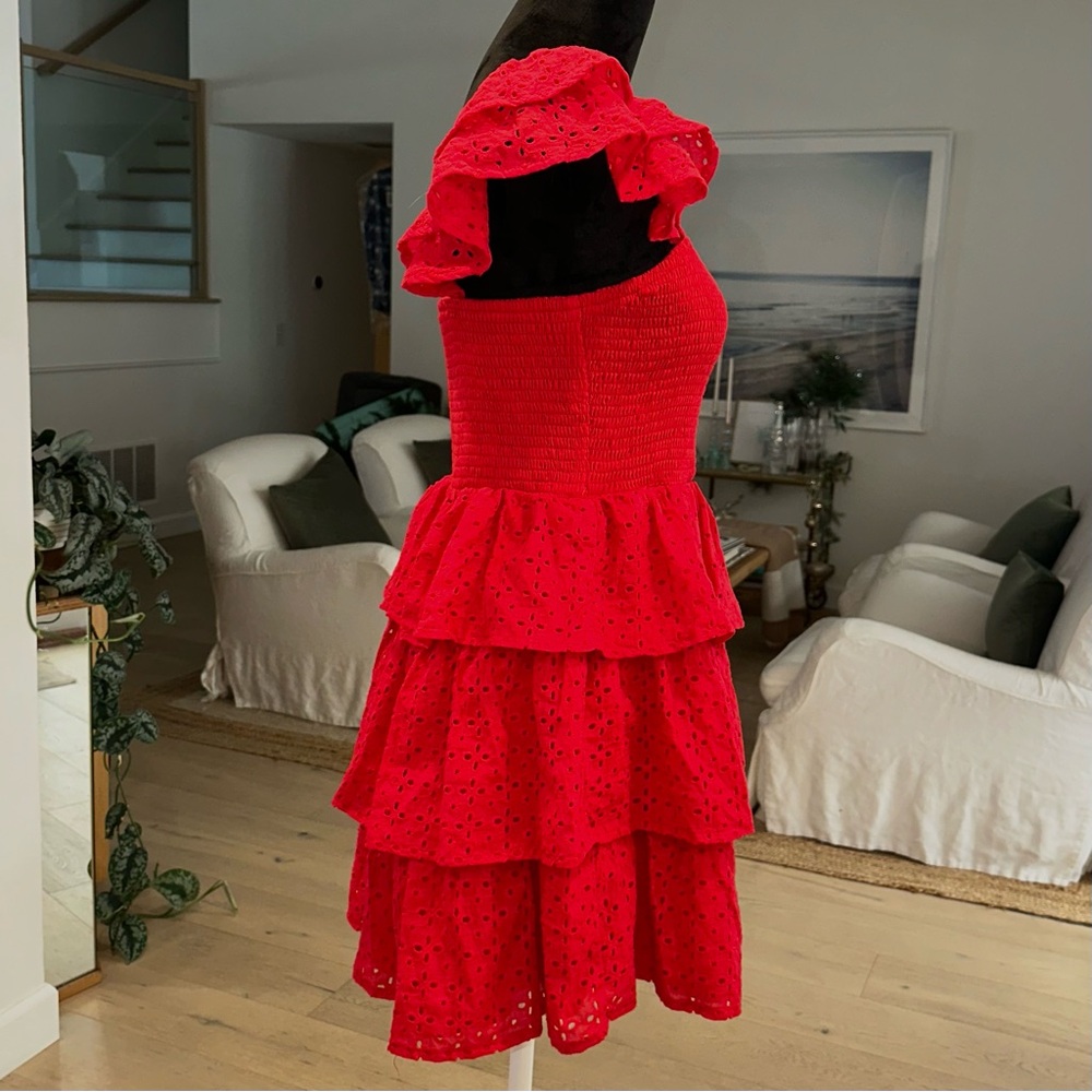 Altar’d State Amira Red Eyelet Ruffle Mini Dress - Picture 4 of 11